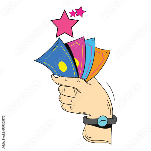 Hand holding money with stars vector illustration for finance business and success concepts isolated on white background