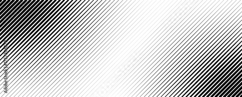 Diagonal gradient transition lattice line pattern. Stripe fade black background. Monochromatic halftone graphic backdrop
