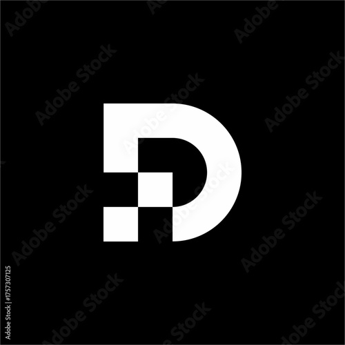 A professional 'D' or 'FD' logo built from a smooth curve and pixelated segments. Conveys digital dependability, data fusion, and forward-looking technological insight. Excellent for IT.