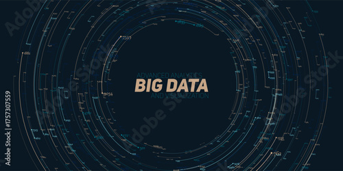 Vector abstract colorful round big data information visualization. Social network, financial analysis of complex databases. Visual information complexity clarification. Intricate data graphic