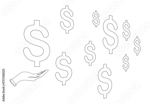 line art of a hand with several dollar icons above it indicating the rate of increase in financial interest rates