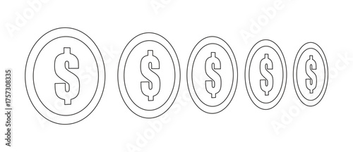 line art of a five dollar coin showing the rate of increase in financial interest rates
