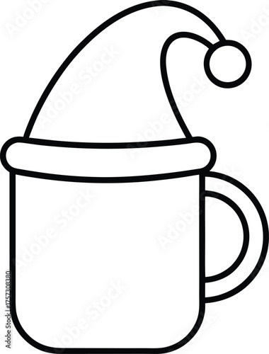 santa hat on coffee mug minimalist illustration on transparent background