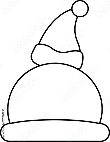 santa hat on snowball minimal outline art illustration on transparent background