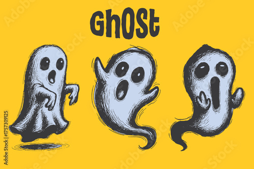 Spooky Ghost Trio Hand drawn
