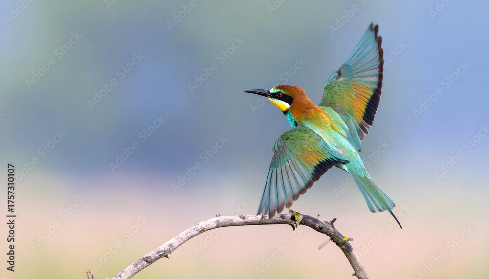 Obraz premium Vibrant European Bee-eater in Flight, Perched on a Branch