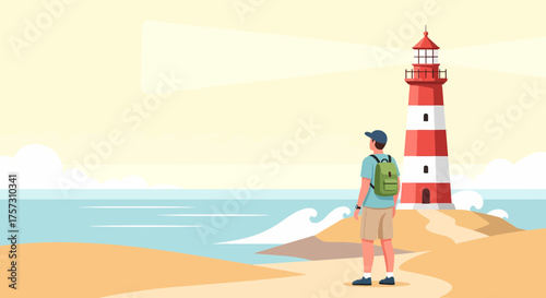 Exploring Coastal Landmarks Alone At A Sandy Beach