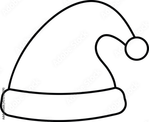 santa hat simple one line illustration on transparent background