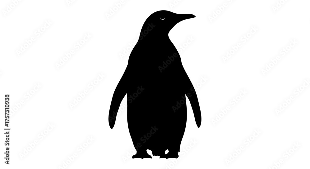 Fototapeta premium A striking black silhouette of a proud penguin, standing gracefully, offers a versatile graphic resource for festive Christmas designs and winter holiday projects.