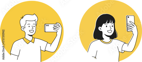 Silhouette of a person taking a selfie isolated on transparent background