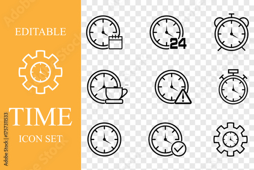 Collection of Editable Line Art Time and Clock Icons