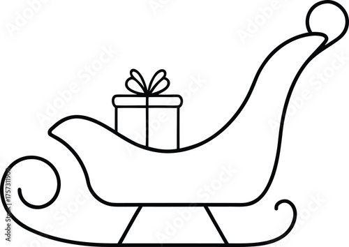 Sleigh with Gifts Continuous Line Drawing Design Illustration on Transparent Background