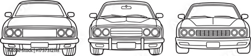 set of car front view Line Art Illustration, Coloring Book Page Line Art Drawing