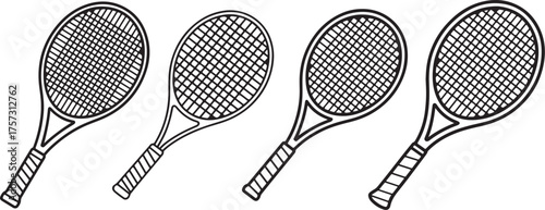 set of Tennis racket Line Art Illustration, Coloring Book Page Line Art Drawing