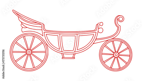 Elegant Red Line Art of a Winged Royal Carriage on White Background