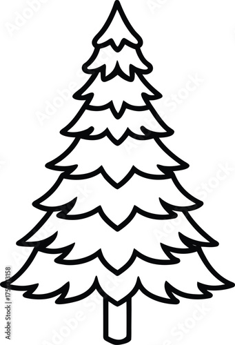 Snow Covered Pine Tree Single Line Illustration on Transparent Background