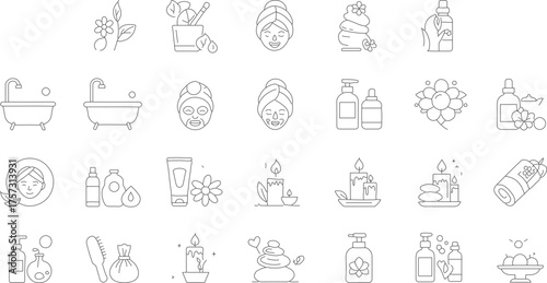 Elegant Thin Line Spa and Beauty Treatment Item Collection Illustration
