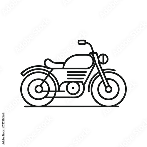 Minimalist line art of a classic cruiser motorcycle, continuous single line, elegant outline, white background, modern vector design