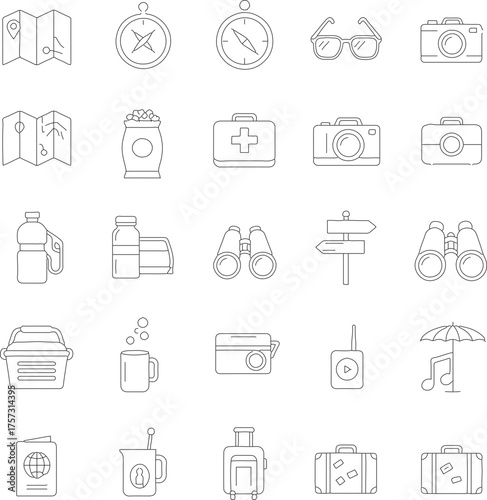 Thin Line Style Electricity Power Generation and Distribution Energy Icons Set