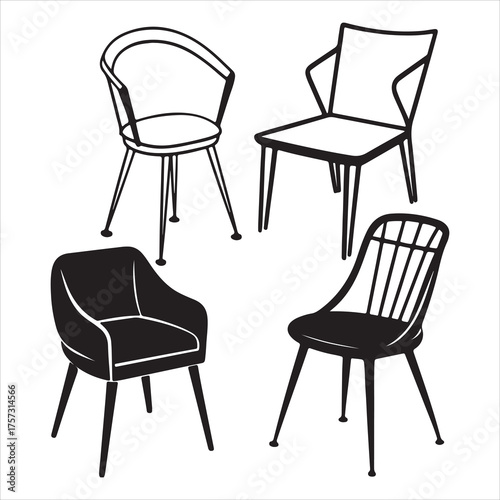 A Sleek Contemporary Modern Chair, Embodying Minimalism and Geometric Lines, Perfect for a Stylish Interior Aesthetic with a Scandinavian Mid Century Sleek Design.