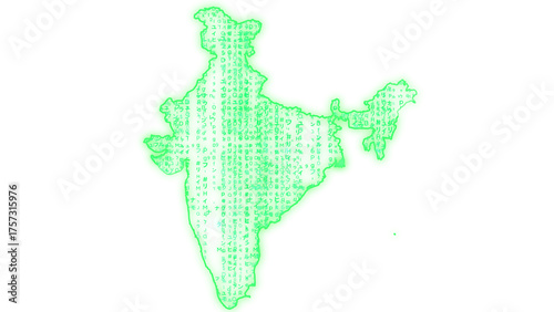Falling Green Digital Characters Forming India Map Transparent Digits