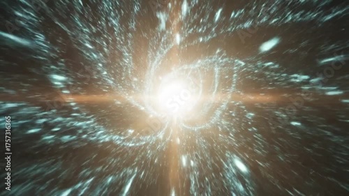 Abstract digital tunnel animation with glowing particles and ethereal vortex