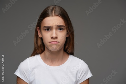 Expressions of Youth: A Portrait Capturing the Subtle Emotions of a Young Girl in a Minimalist Setting