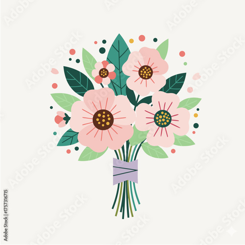 Wallpaper Mural A beautiful vector illustration of a pink flower bouquet tied with a ribbon for a celebration Torontodigital.ca