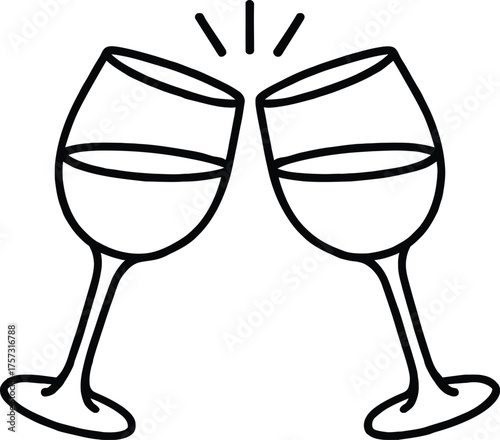 Clinking wine glasses outline isolated on white background celebration icon