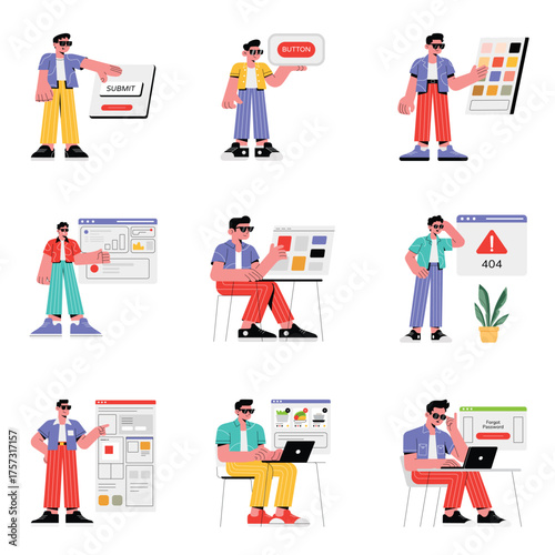 Creative professionals working on modern digital interfaces illustrations set 1