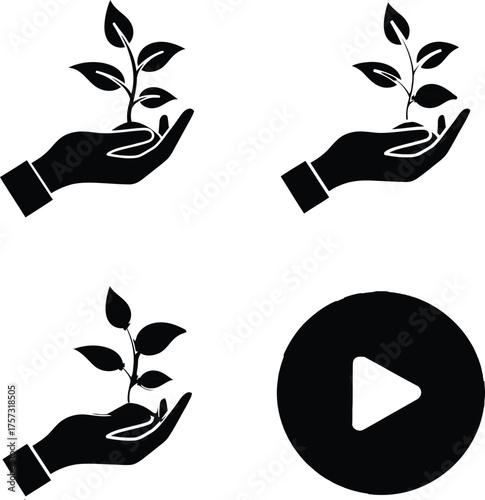Foster growth with these plant in hand icons, ideal for eco-friendly projects and videos that need a natural, organic touch