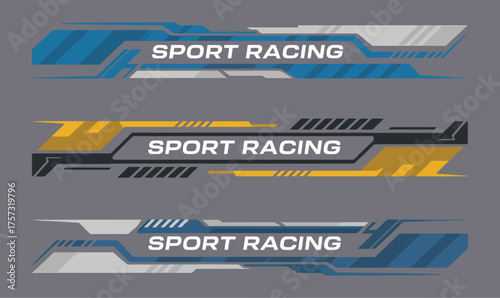 Vector graphic templates for racing car decals and sport branding. Dynamic geometric stripe designs for automotive wraps and banners