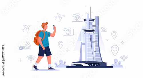 Man Taking A Photo Of A Landmark While Traveling Adventure