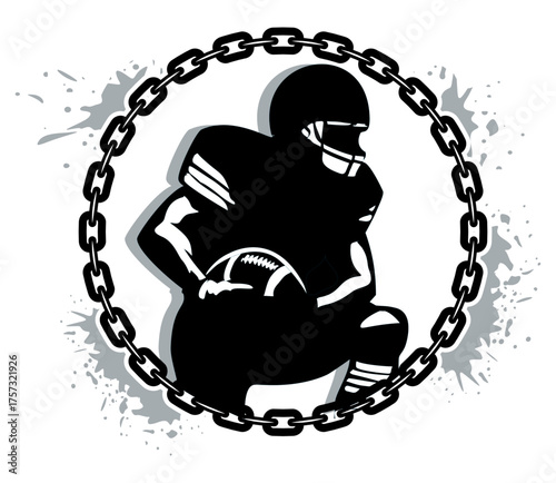 Bold silver and black football player encircled by a rugged chain, ideal for sports-themed crafts and digital projects.