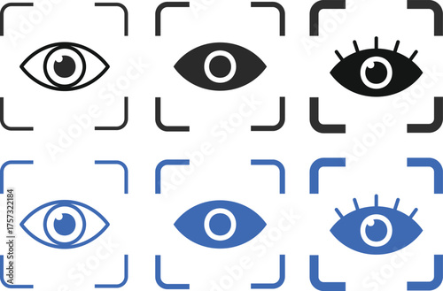 Eye scan icon set. Scanning eyes icons collection. Eye scanner symbol. Digital Authentication Verification sign