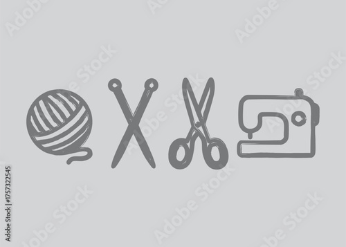 Set of sewing and knitting icons yarn scissors needles sewing machine vector