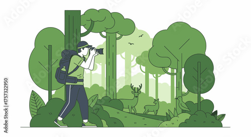 Photographer Capturing Wildlife Moment In Verdant Forest