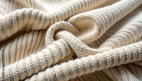 Close Up View Of Beige Knitted Fabric Showing Texture And Pattern Detailing Warm Tones And Soft Light