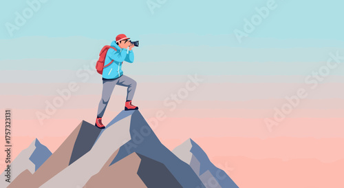 Photographer On A Mountain Top Capturing The Landscape View