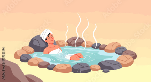 Relaxing Moment In Natural Hot Springs With Person Enjoying
