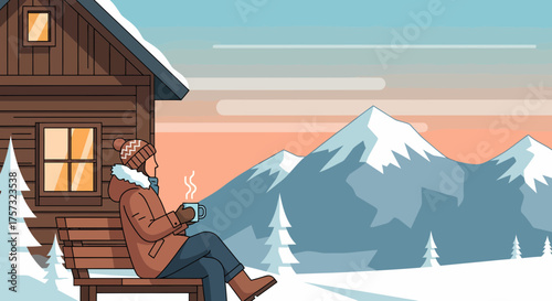 Relaxing Winter Scene At A Cozy Cabin In The Mountains
