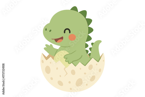 Vector illustration of a cute dinosaur baby hatching from an egg, ideal for kids' print