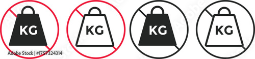 No Weight heavy kg icon set. Prohibited Kilogram Weight symbol line and bold style
