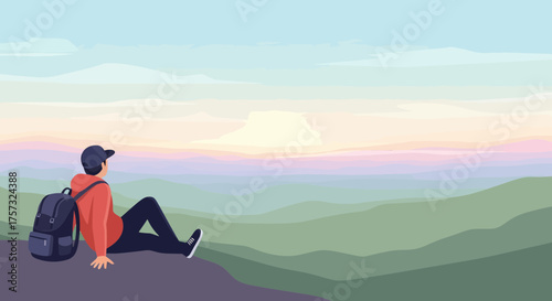 Wanderer Enjoying The Scenic Vista During Outdoor Adventure Trip