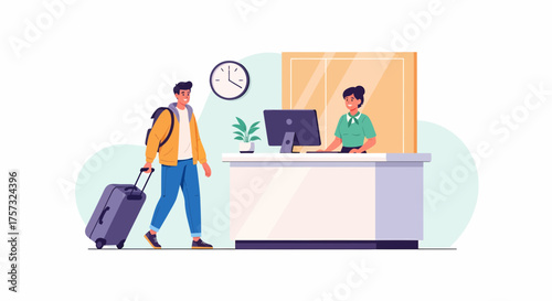 Welcoming Guest Arriving At Hotel Reception For A Check-In