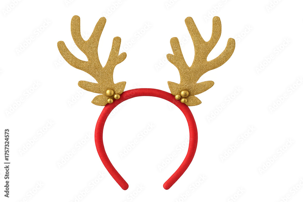 Fototapeta premium Christmas reindeer antlers headband with golden glitter, transparent background