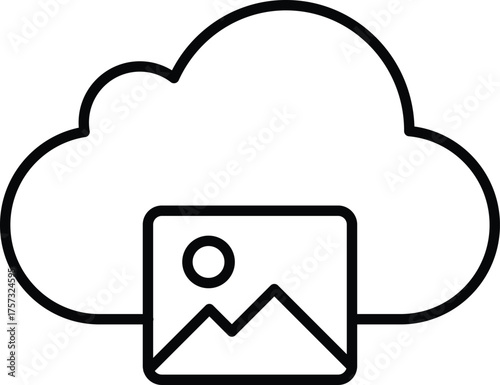 Premium Quality Line Art Hand made Vector - Cloud with landscape image icon for cloud computing and data storage