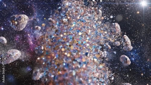 Celestial bodies floating in a vibrant universe with stars and nebulas