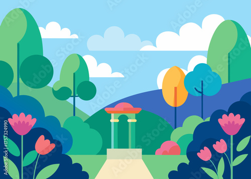 dreamy garden with flowers gouache painting background