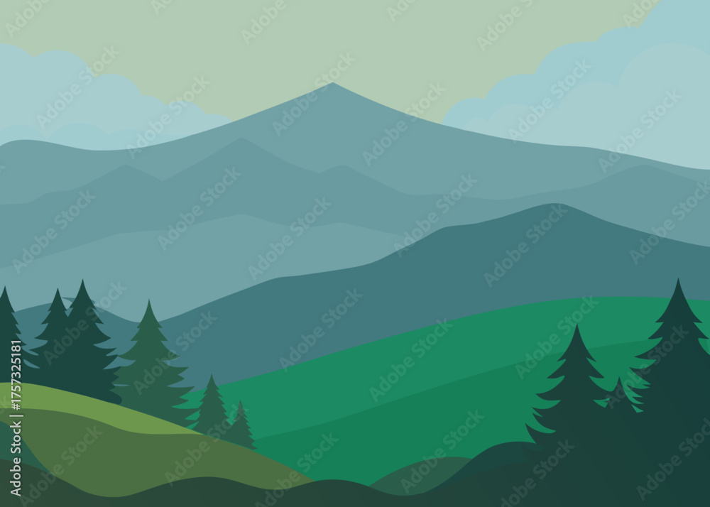 Fototapeta premium oil painting foggy hills forest morning background